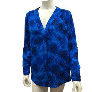 Gnev Womens‎ Blue Floral Long Sleeve Blouse V-Neck M